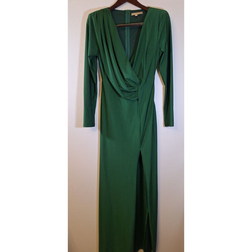RICARICA Emerald Green Women's‎ M Satin Long Sleeve Formal Evening Wedding Dress
